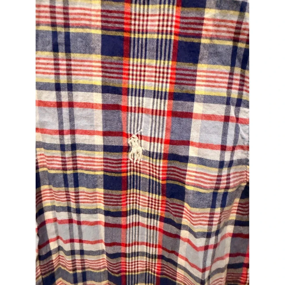Ralph Lauren Boys Blue Red Plaid Short Sleeve Button Down Shirt Size L 14-16‎